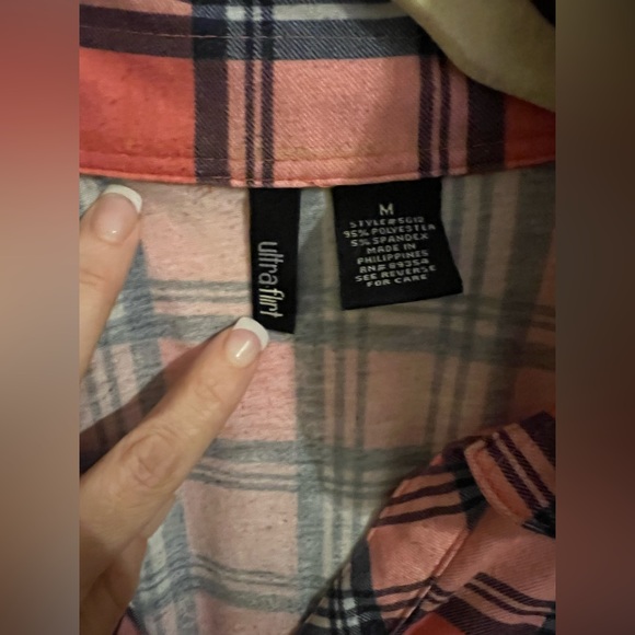 Ultra Flirt Button Down Plaid Dress with Button Rolled Cuff Sleeves Size Medium - Picture 6 of 7